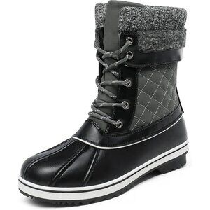 Women’s Grey Winter Snow Boots Mid Calf Waterproof Warm Outdoor Shoes